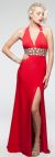 Halter Neck Full Length Formal Prom Gown with Front Slit in Red